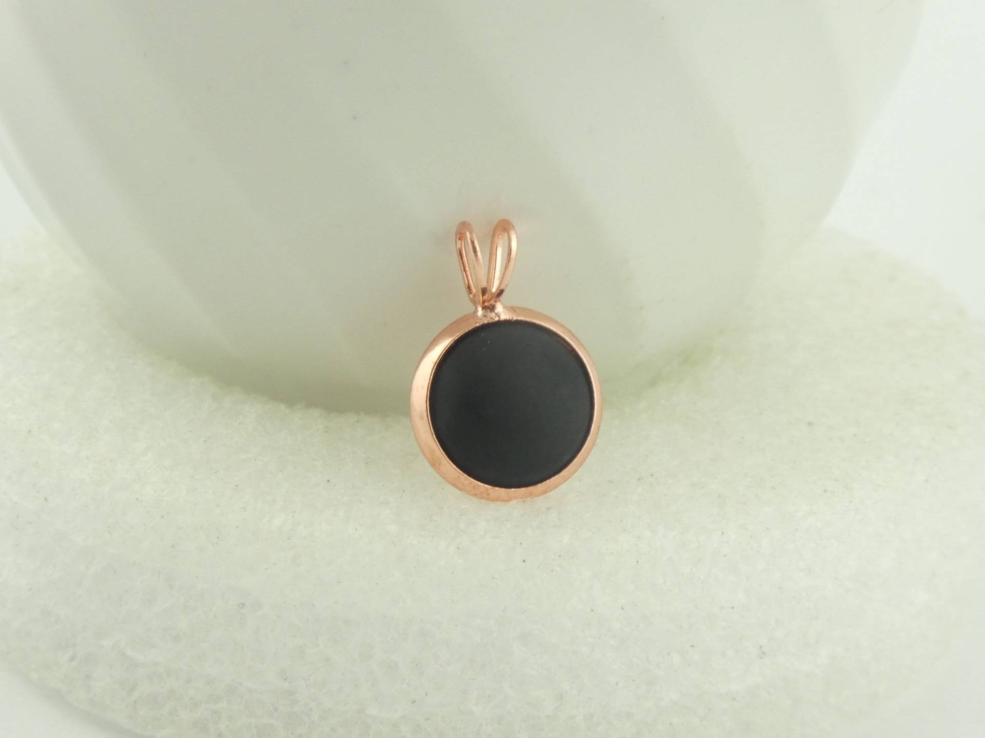 Cabochon Anhänger Rosegold-Schwarz Matt Polaris Rund Minimalistisch 10mm, Geschenk von GlasschmuckBirgitH