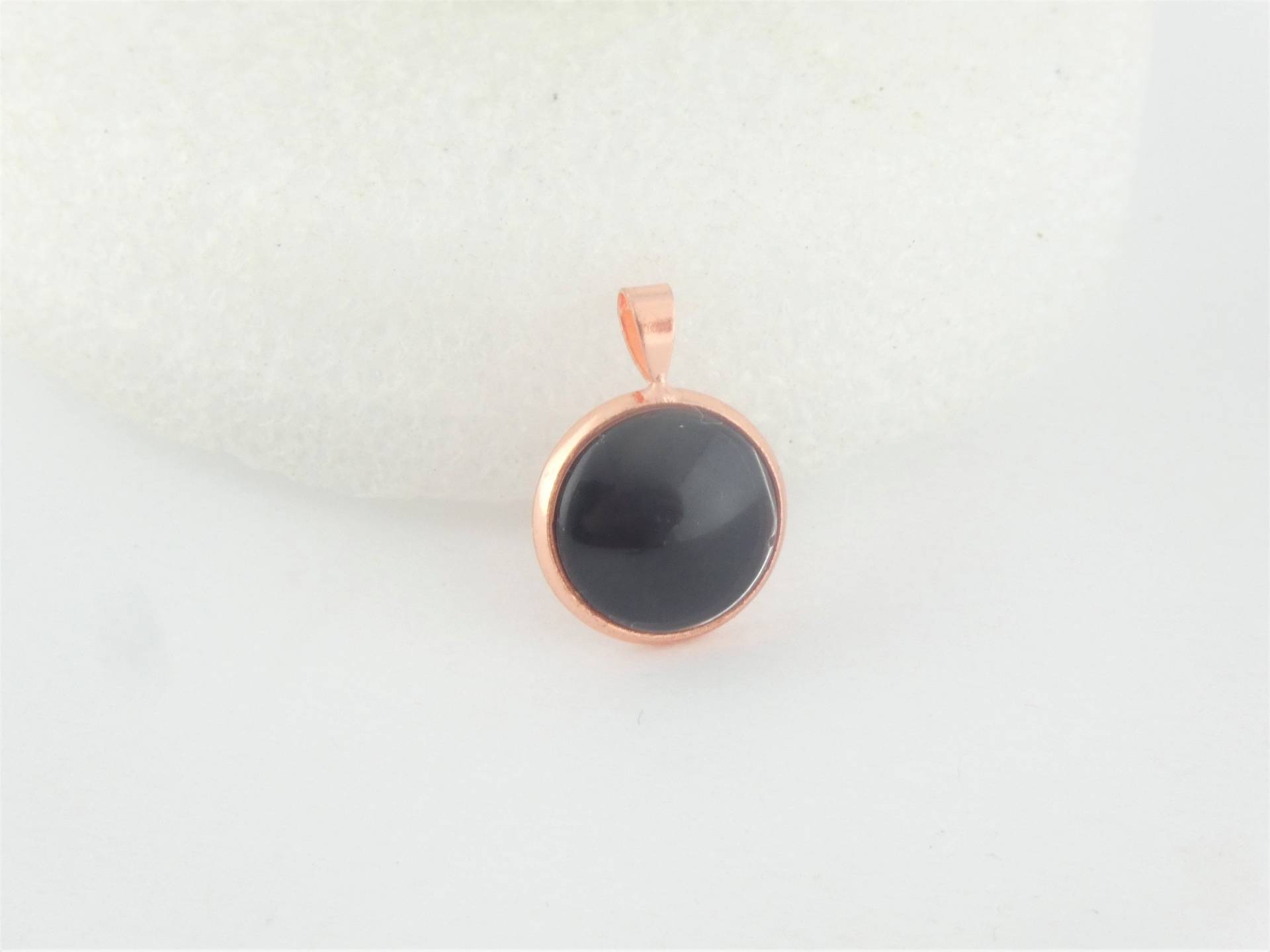 Cabochon Anhänger Rosegold-Schwarz Minimalistisch Rund 12mm, Geschenk von GlasschmuckBirgitH