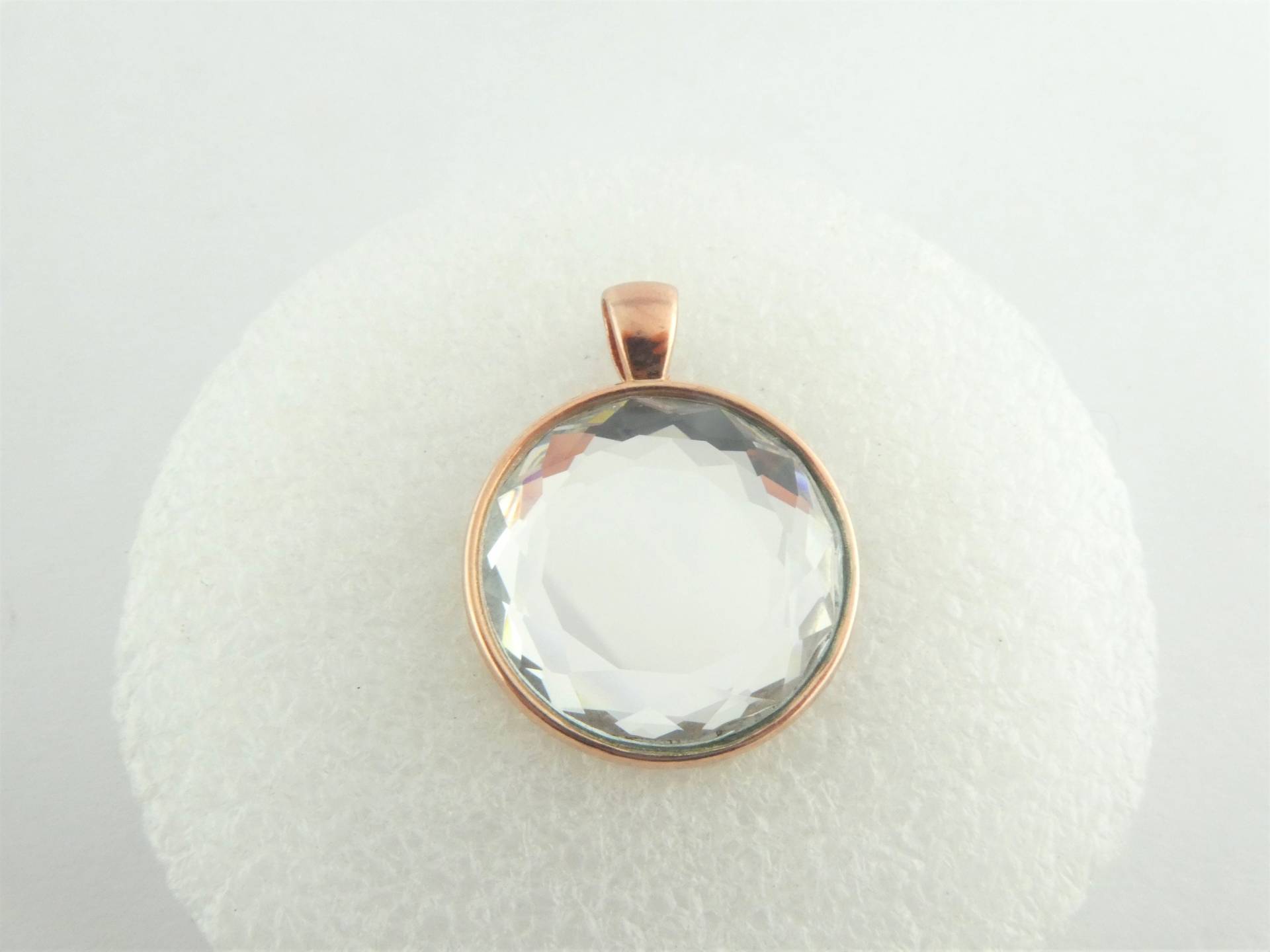 Cabochon Anhänger Rosegold-Weiss Kristall Rund 25mm, Handarbeit von GlasschmuckBirgitH