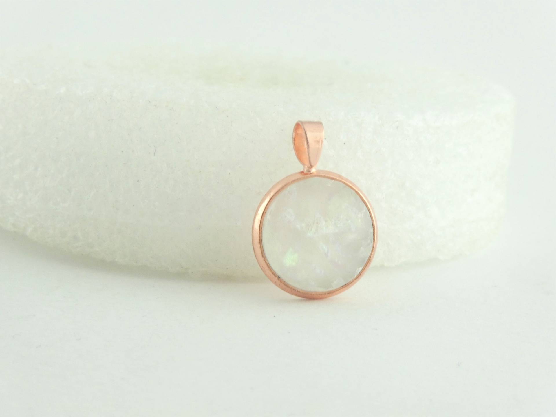 Cabochon Anhänger Rosegold Weiss Opal Rund 12mm, Brautschmuck, Hochzeitsschmuck von GlasschmuckBirgitH