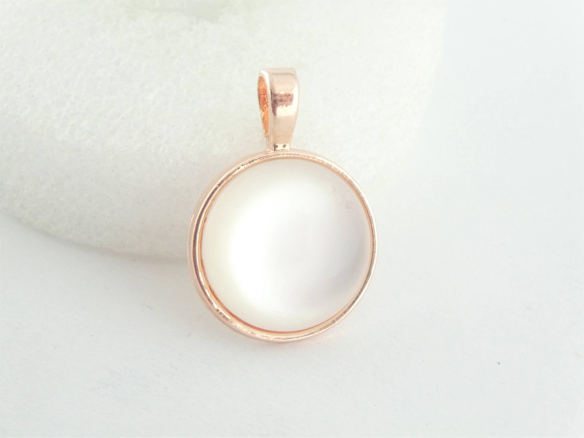 Cabochon Anhänger Rosegold-Weiss Opal Rund Minimalistisch 20mm, Brautschmuck von GlasschmuckBirgitH