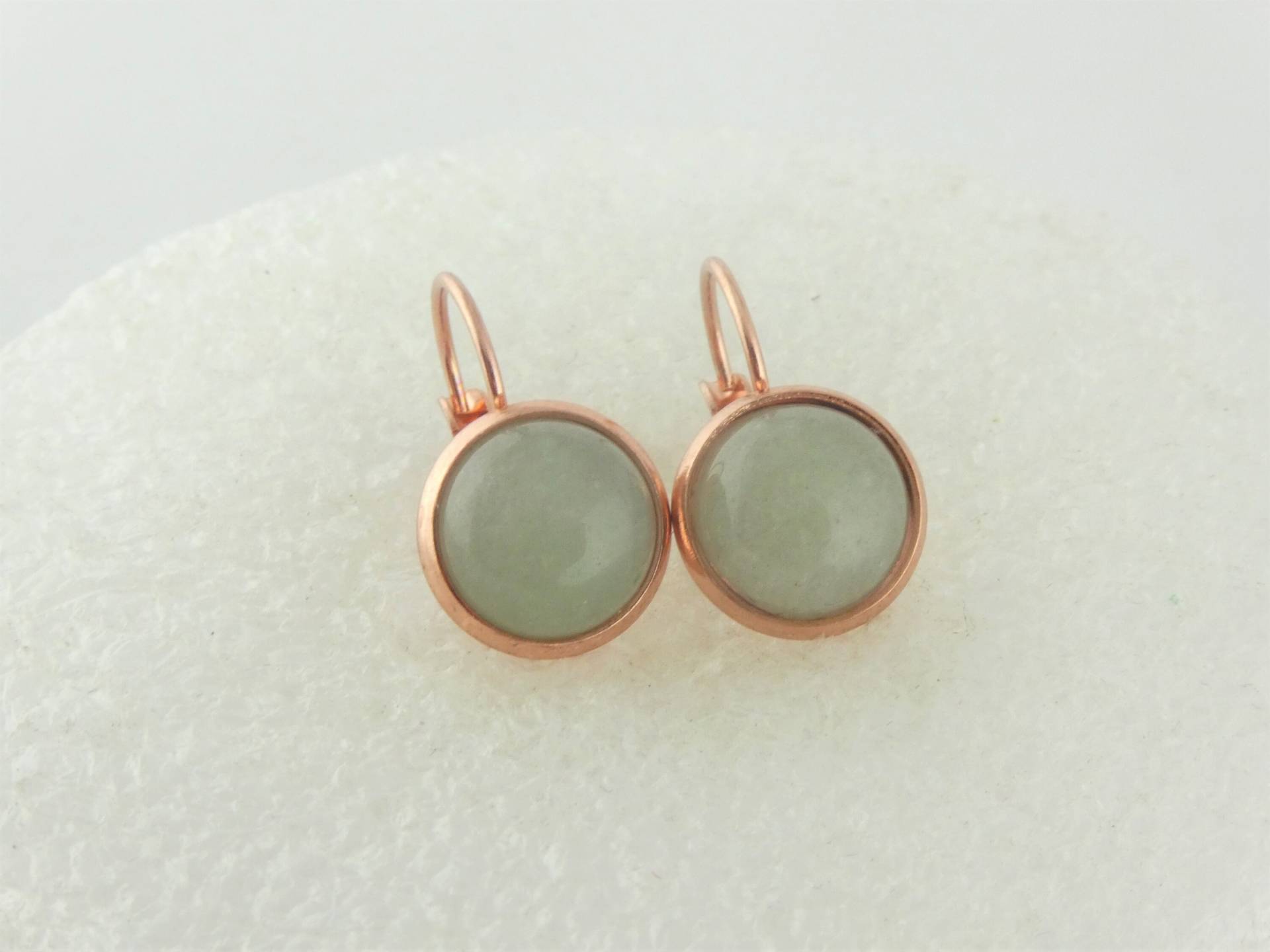 Cabochon Ohrringe Ohrhänger Rosegold-Jade Grün Aventurin Stein Rund Minimalist 10mm Edelstahl von GlasschmuckBirgitH