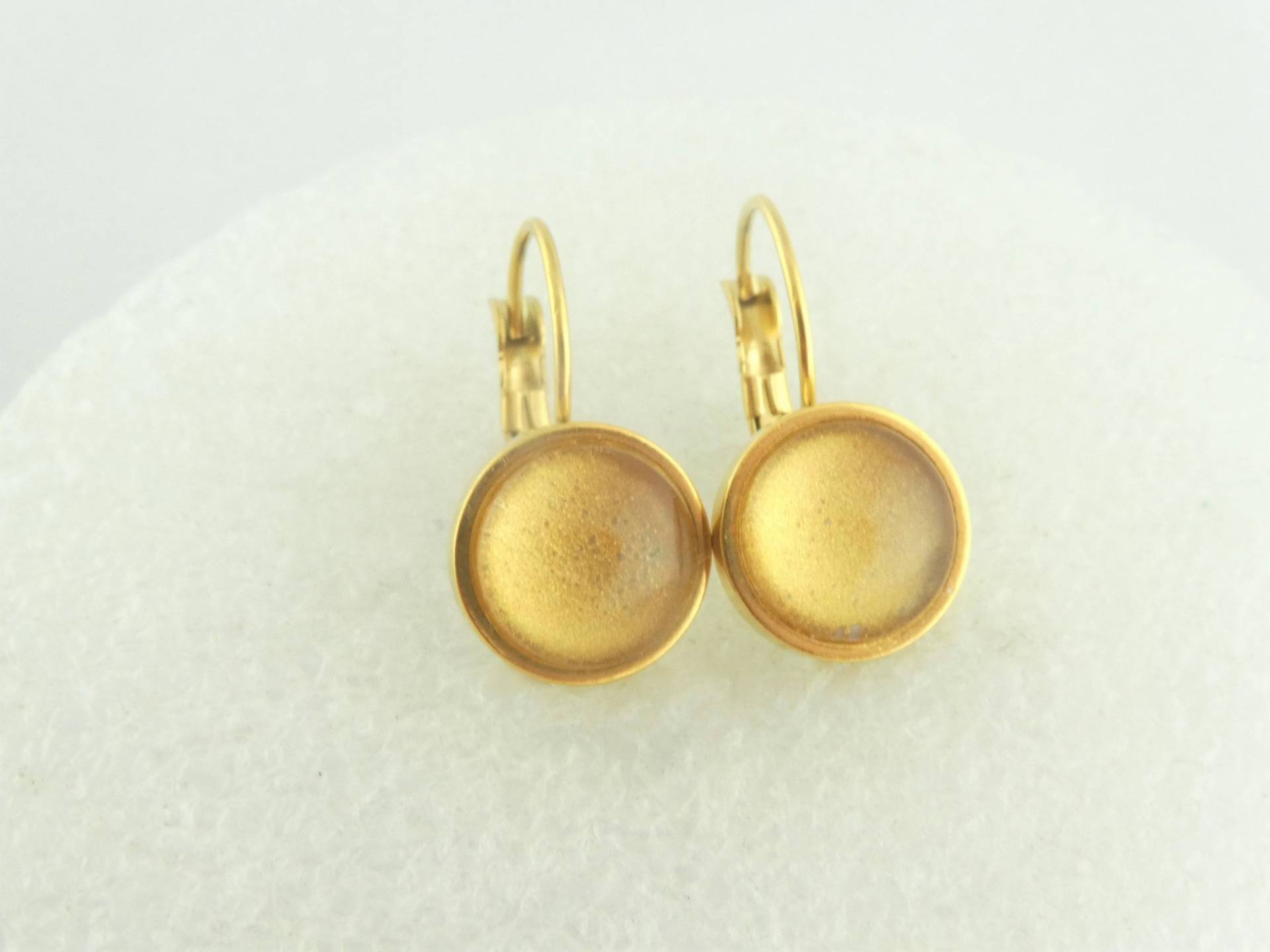 Cabochon Ohrrringe Ohrhänger Gold Rund Minimalistisch 10mm Edelstahl, Geschenk von GlasschmuckBirgitH