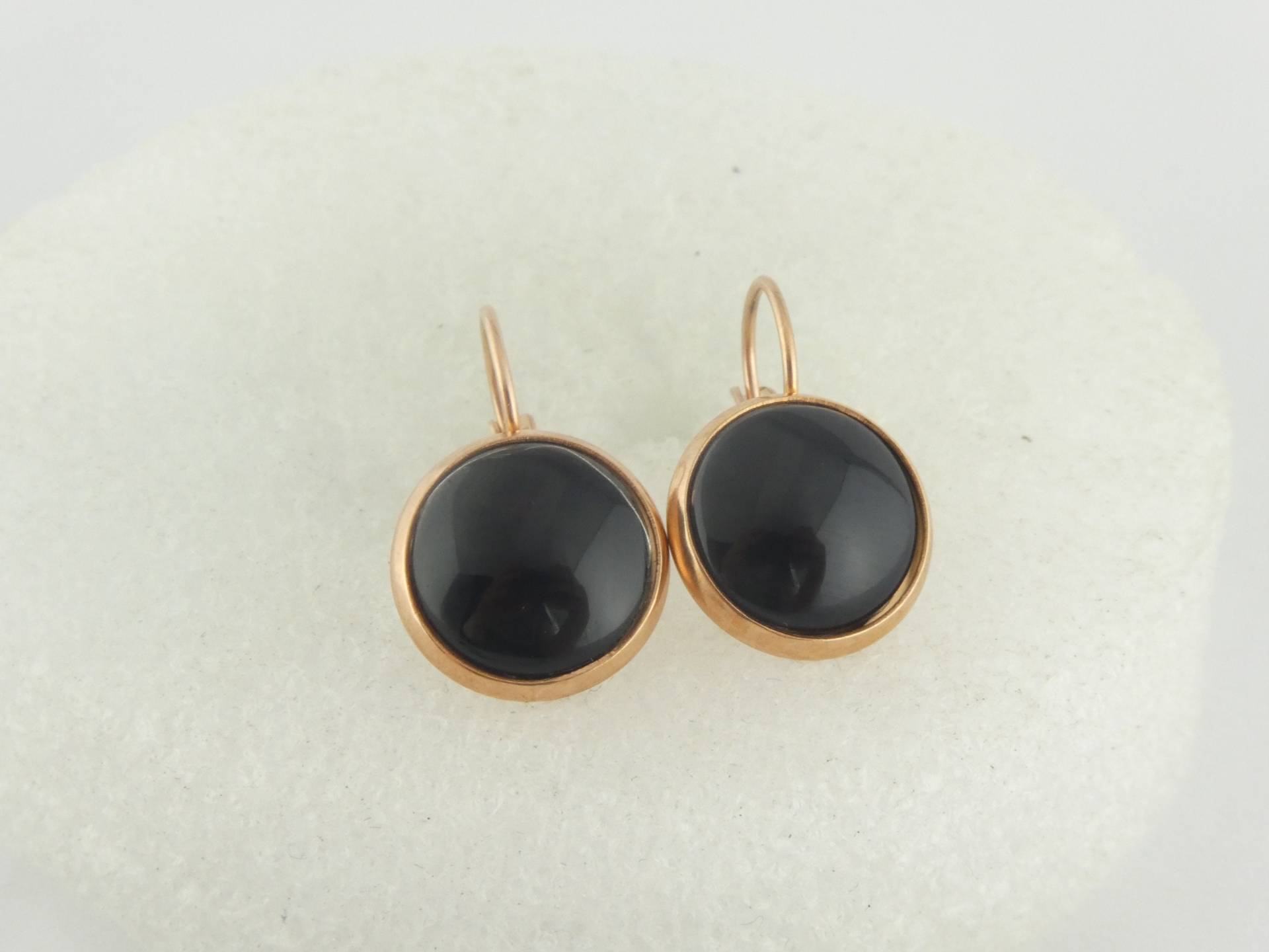 Cabochon Ohrrringe Ohrhänger Rosegold-Schwarz Rund Minimalistisch 12mm Edelstahl von GlasschmuckBirgitH