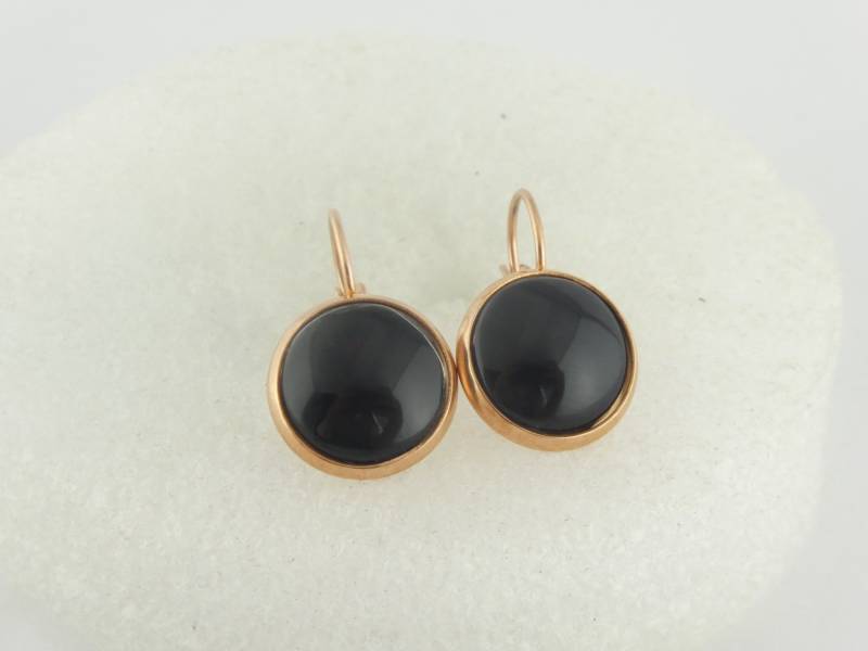 Ohrrringe Ohrhänger Rosegold Schwarz 12mm Edelstahl Ohrrringe Ohrhänger Rosegold Schwarz 12mm Edelstahl von GlasschmuckBirgitH