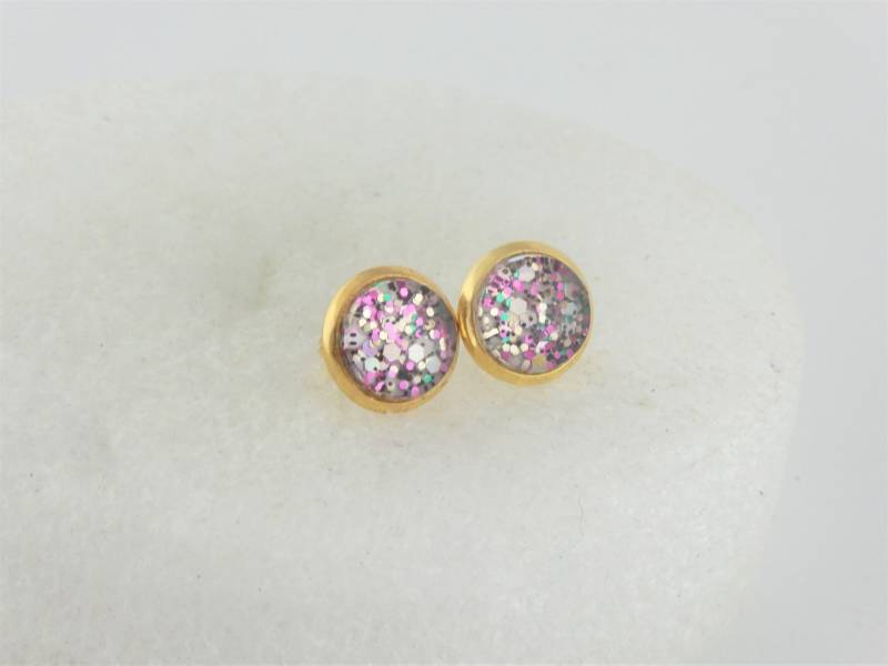 Ohrstecker Ohrringe Gold Bunt 8mm Edelstahl Ohrstecker Ohrringe Gold Bunt 8mm Edelstahl von GlasschmuckBirgitH