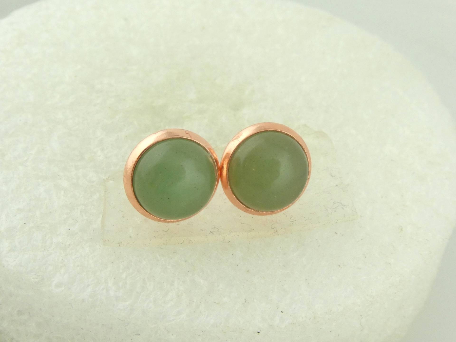 Cabochon Ohrstecker Ohrringe Rosegold-Jade Grün Aventurin Stein Rund Minimalistisch 10mm Edelstahl von GlasschmuckBirgitH