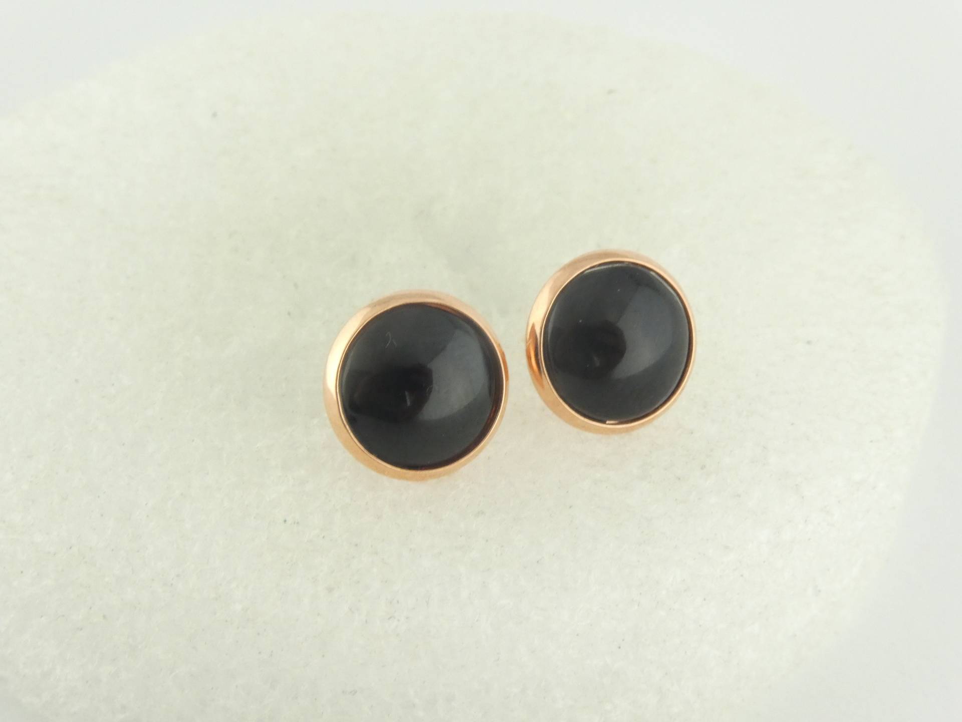 Cabochon Ohrstecker Ohrringe Rosegold-Schwarz Rund Minimalistisch 10mm Edelstahl von GlasschmuckBirgitH