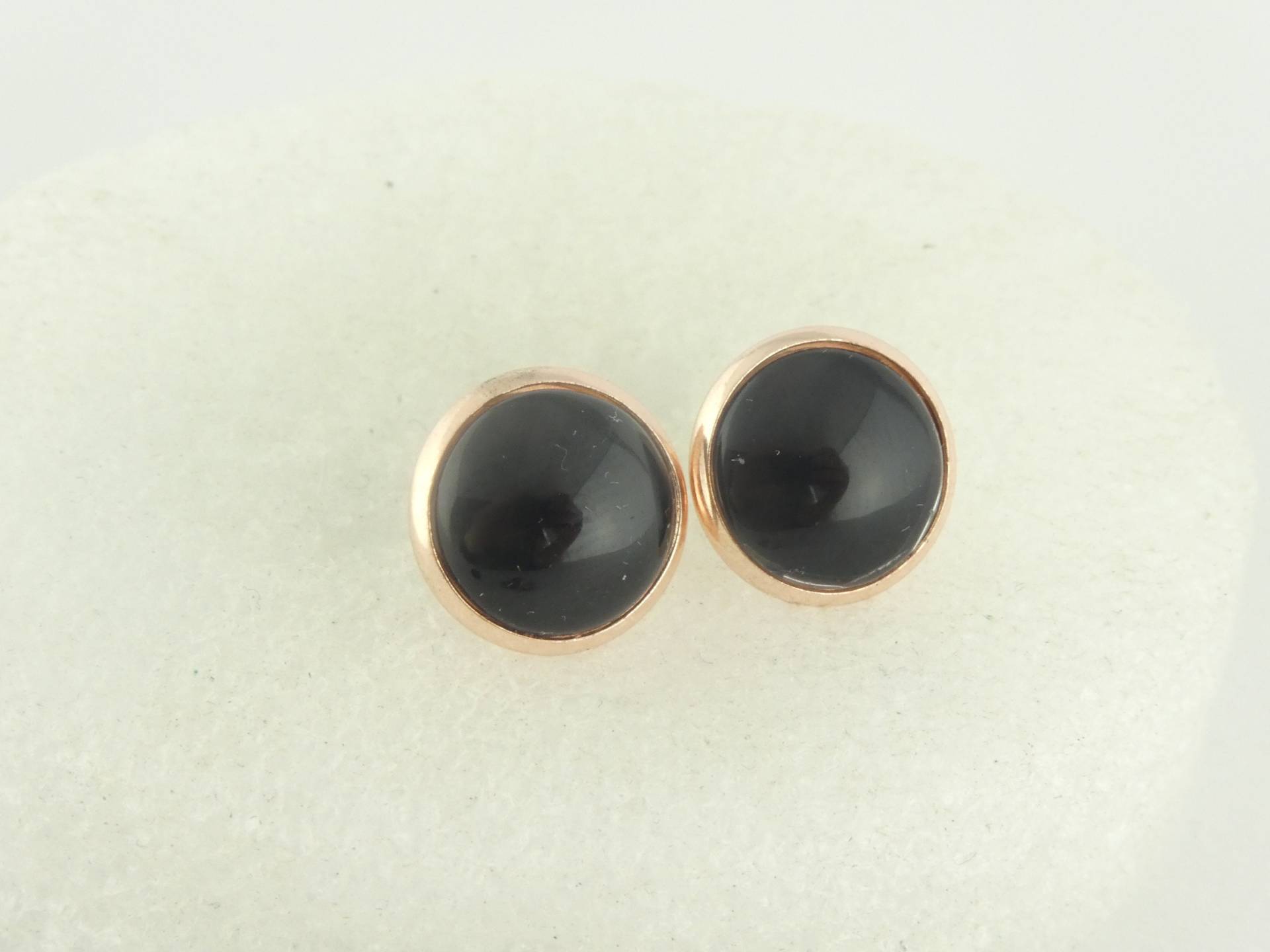 Cabochon Ohrstecker Ohrringe Rosegold-Schwarz Rund Minimalistisch 12mm Edelstahl von GlasschmuckBirgitH