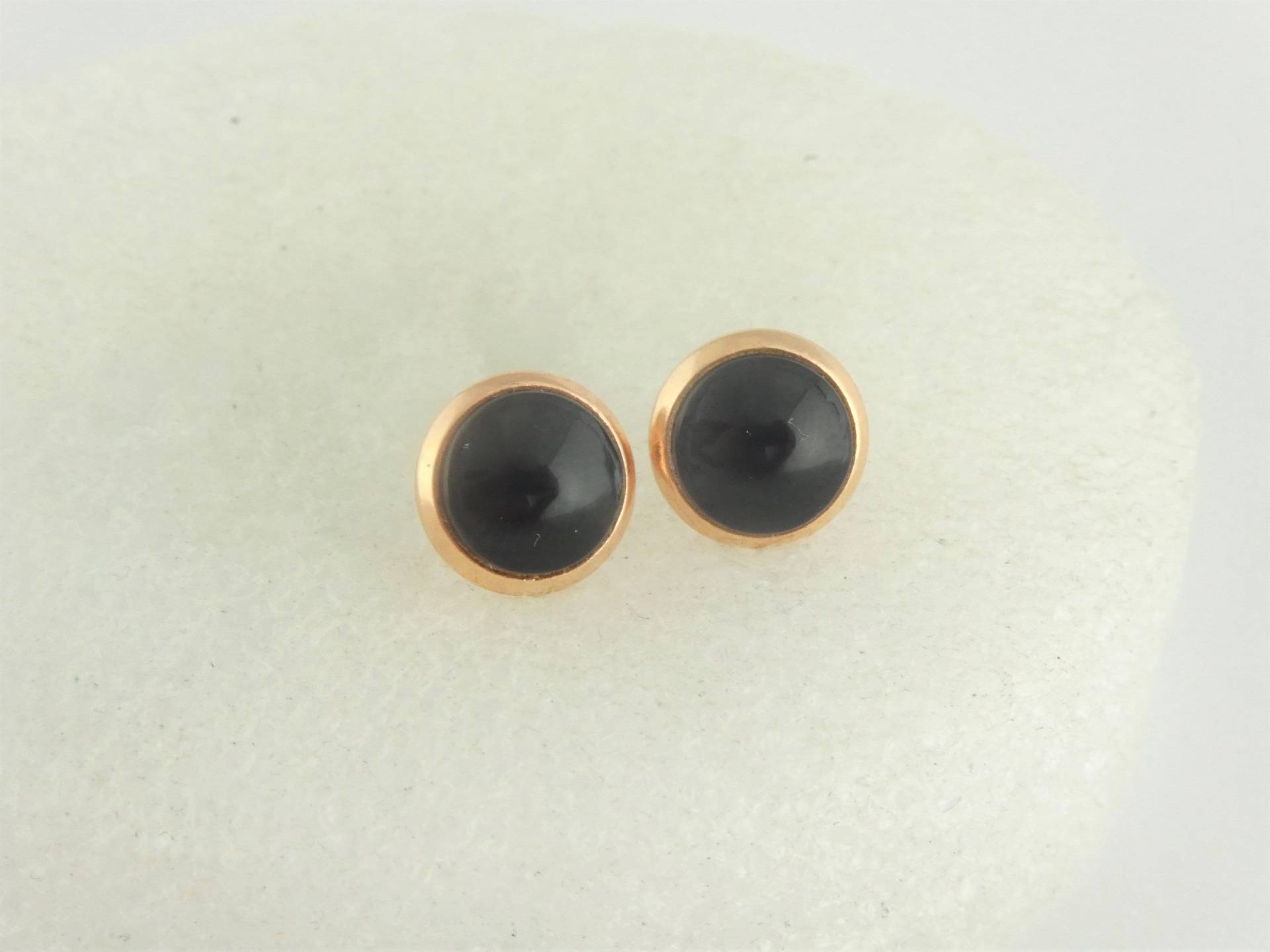 Cabochon Ohrstecker Ohrringe Rosegold-Schwarz Rund Minimalistisch 8mm Edelstahl von GlasschmuckBirgitH