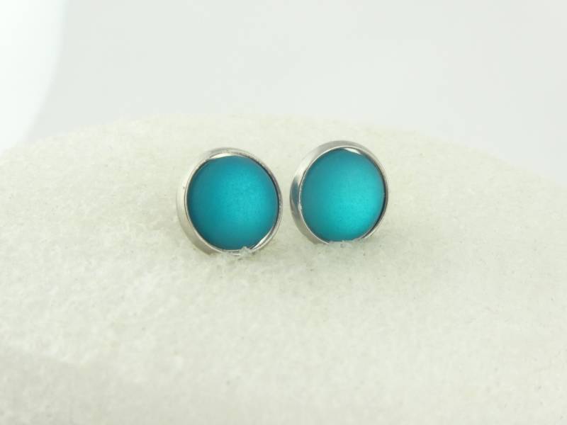 Ohrstecker Ohrringe Silber Grün Smaragd Matt Polaris 10mm Edelstahl von GlasschmuckBirgitH