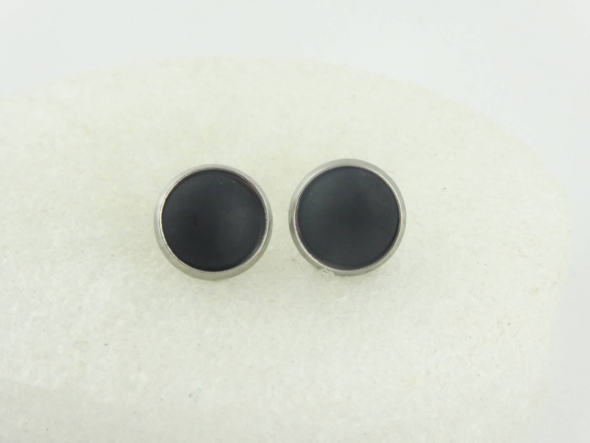 Cabochon Ohrstecker Ohrringe Silber-Schwarz Matt Polaris Rund Minimalistisch 10mm Edelstahl von GlasschmuckBirgitH