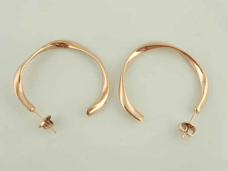 Creolen Ohrringe Ohrstecker Rosegold Gedreht C Form 34mm Edelstahl von GlasschmuckBirgitH