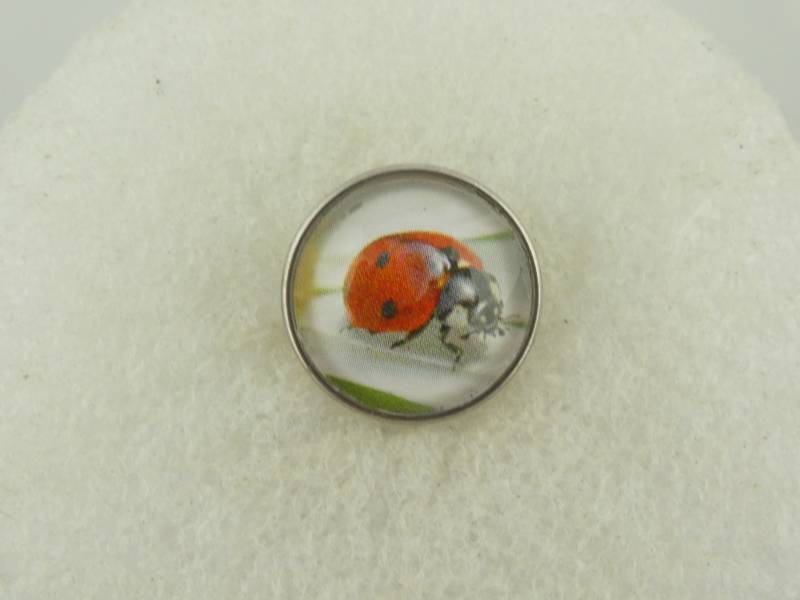 Druckknopf Chunk Metall Silber Rot Marienkäfer von GlasschmuckBirgitH