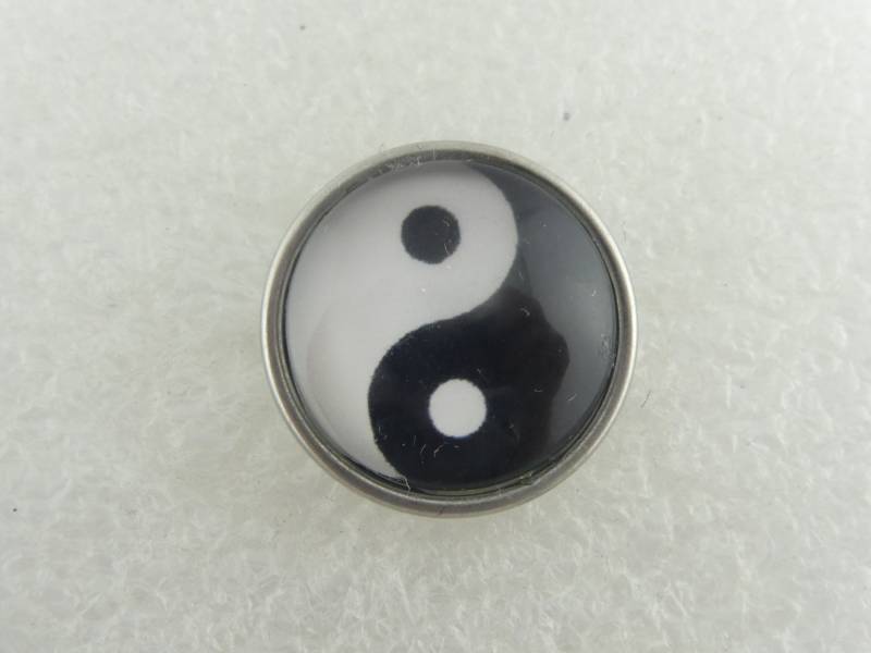Druckknopf Chunk Metall Yin Yang Schwarz Weiß von GlasschmuckBirgitH