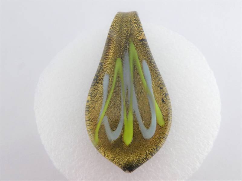 Kette Halskette Silber Gold Gelb Hellblau Glasanhänger Blatt von GlasschmuckBirgitH