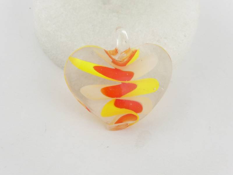 Kette Halskette Silber Herz Kristall Weiß Gelb Rot Glasanhänger von GlasschmuckBirgitH