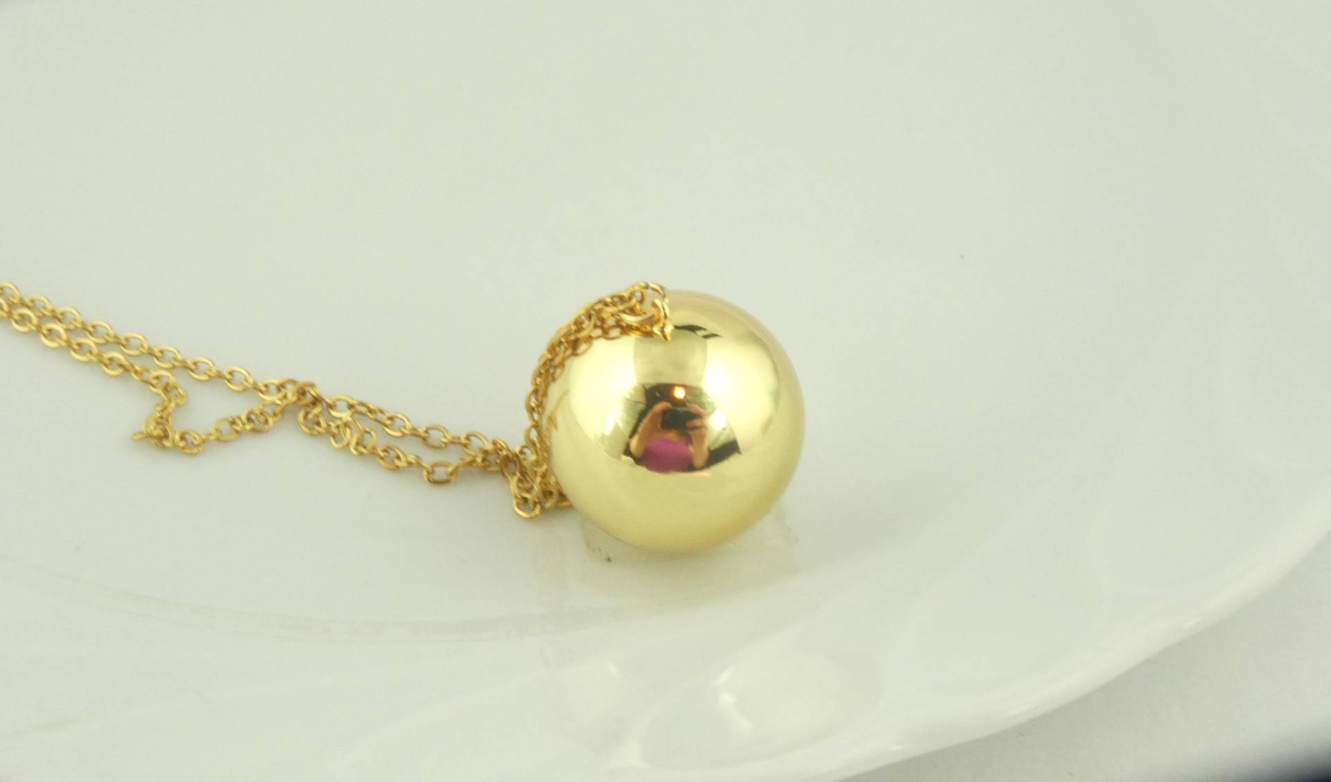 Kette Halskette Gold Engelsrufer Klangkugel 20mm Edelstahl von GlasschmuckBirgitH