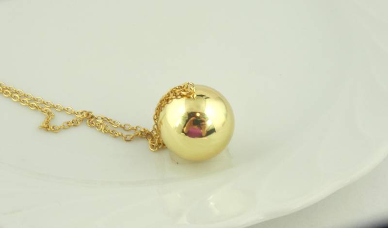 Kette Halskette Gold Engelsrufer Klangkugel 20mm Edelstahl von GlasschmuckBirgitH