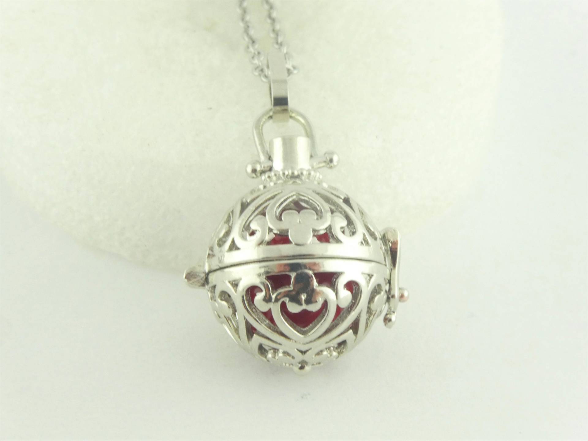 Kette Halskette Silber Engelsrufer Mit Klangkugel Rot Edelstahl von GlasschmuckBirgitH