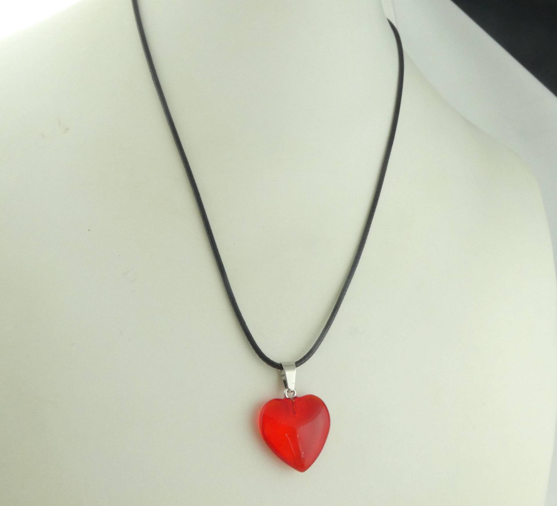 Kette Halskette Silber Schwarz Rot Herz Kette Halskette Silber Schwarz Rot Herz von GlasschmuckBirgitH