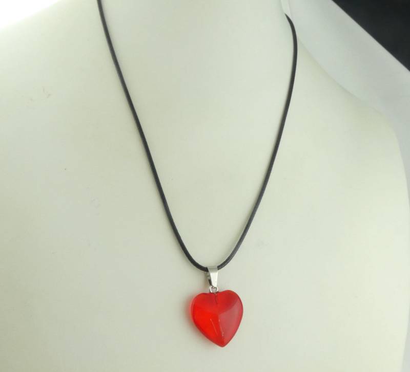 Kette Halskette Silber Schwarz Rot Herz Kette Halskette Silber Schwarz Rot Herz von GlasschmuckBirgitH