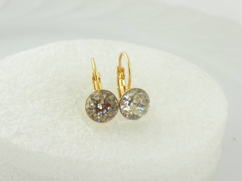 Ohrringe Ohrhänger Gold Patina Swarovski 8mm Edelstahl von GlasschmuckBirgitH