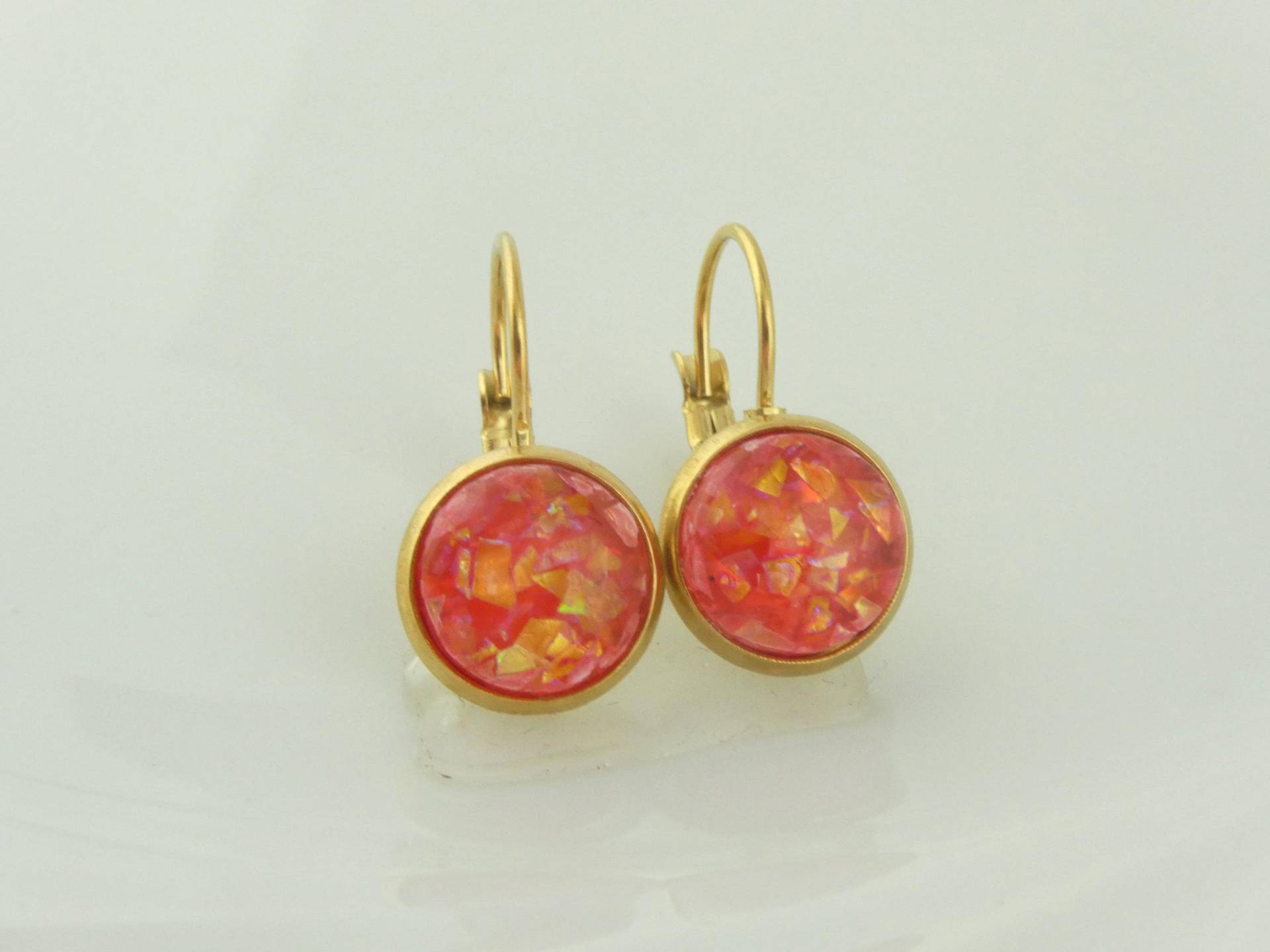 Ohrringe Ohrhänger Gold Rot Opal 10mm Edelstahl Ohrringe Ohrhänger Gold Rot Opal 10mm Edelstahl von GlasschmuckBirgitH