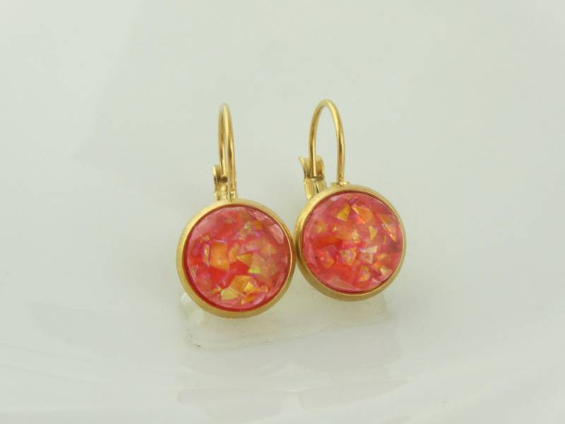 Ohrringe Ohrhänger Gold Rot Opal 10mm Edelstahl von GlasschmuckBirgitH