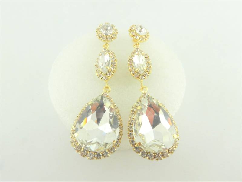 Ohrringe Ohrhänger Ohrstecker Gold Kristall Tropfen Statement von GlasschmuckBirgitH