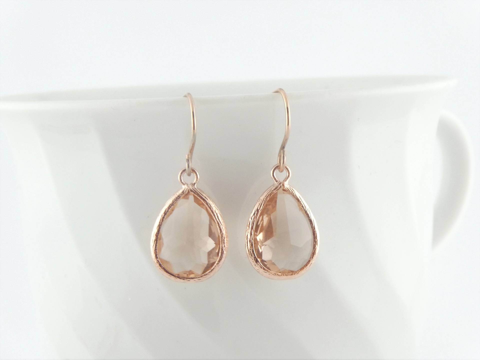 Ohrringe Ohrhänger Rosegold Pfirsich Kristall Tropfen Edelstahl Ohrhaken von GlasschmuckBirgitH