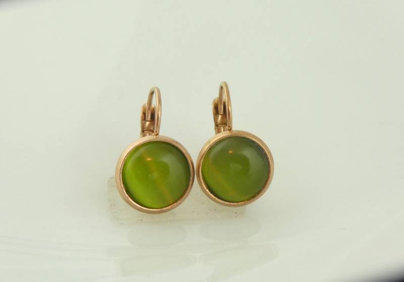 Ohrrringe Ohrhänger Rosegold Grün Katzenaugen 10mm Edelstahl Ohrrringe Ohrhänger Rosegold Grün Katzenaugen 10mm Edelstahl von GlasschmuckBirgitH