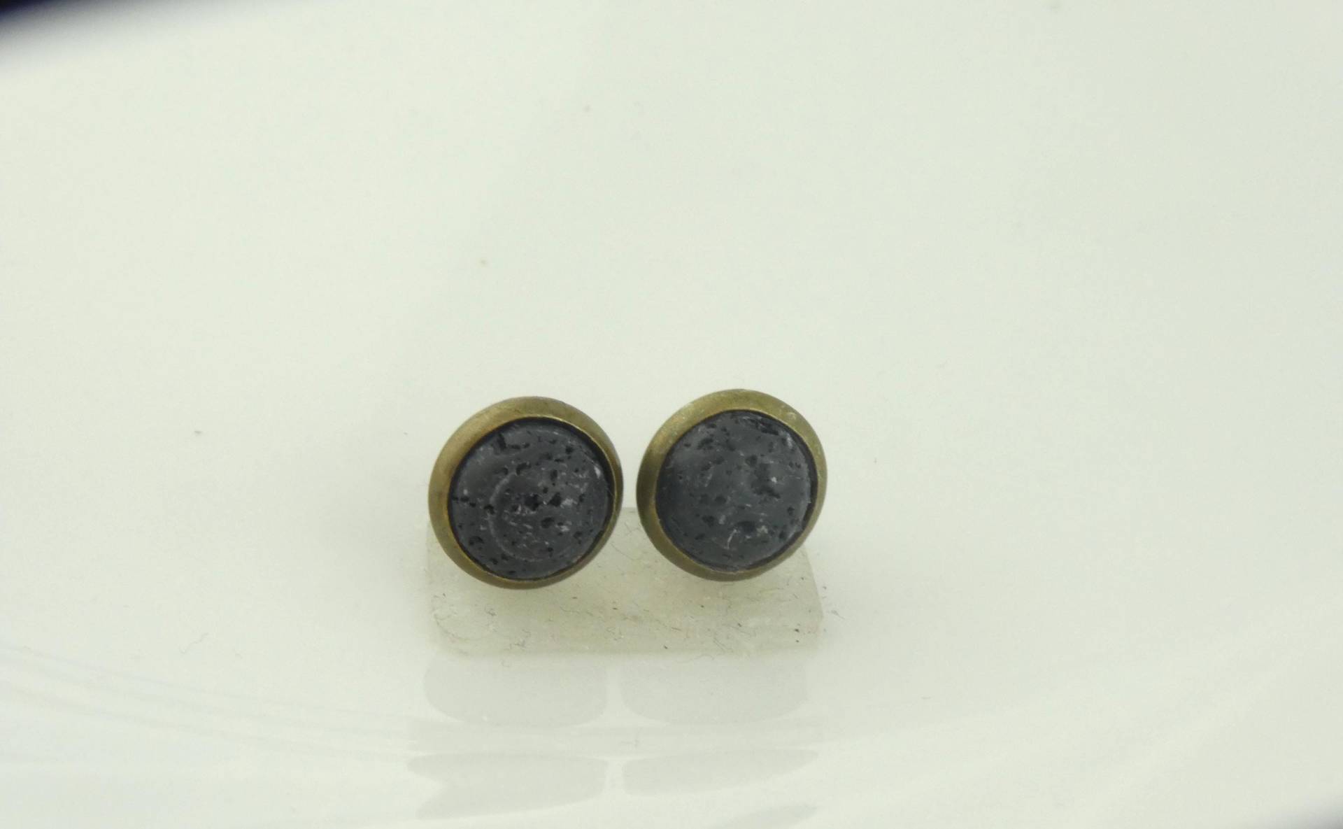 Ohrstecker Ohrringe Bronze Schwarz Lava 8mm von GlasschmuckBirgitH