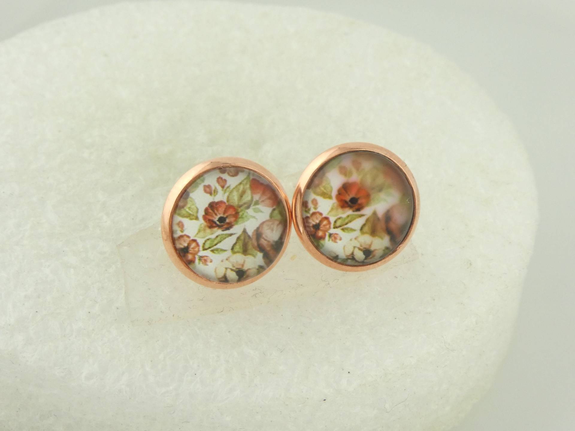 Ohrstecker Ohrringe Rosegold Blumen 12mm Edelstahl von GlasschmuckBirgitH