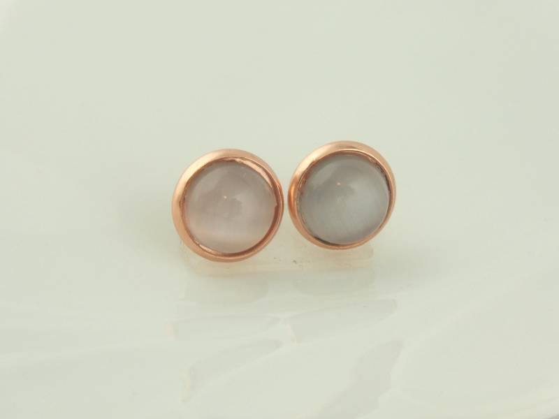 Ohrstecker Ohrringe Rosegold Grau Weiß Katzenaugen 10mm Edelstahl von GlasschmuckBirgitH