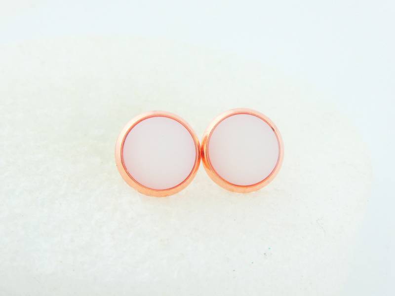 Ohrstecker Ohrringe Rosegold Weiß Matt Polaris 10mm Edelstahl Ohrstecker Ohrringe Rosegold Weiß Matt Polaris 10mm Edelstahl von GlasschmuckBirgitH