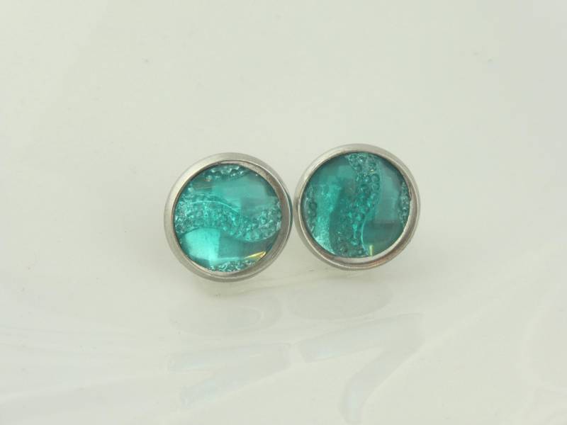 Ohrstecker Ohrringe Silber Grün Smaragd 12mm Edelstahl Ohrstecker Ohrringe Silber Grün Smaragd 12mm Edelstahl von GlasschmuckBirgitH