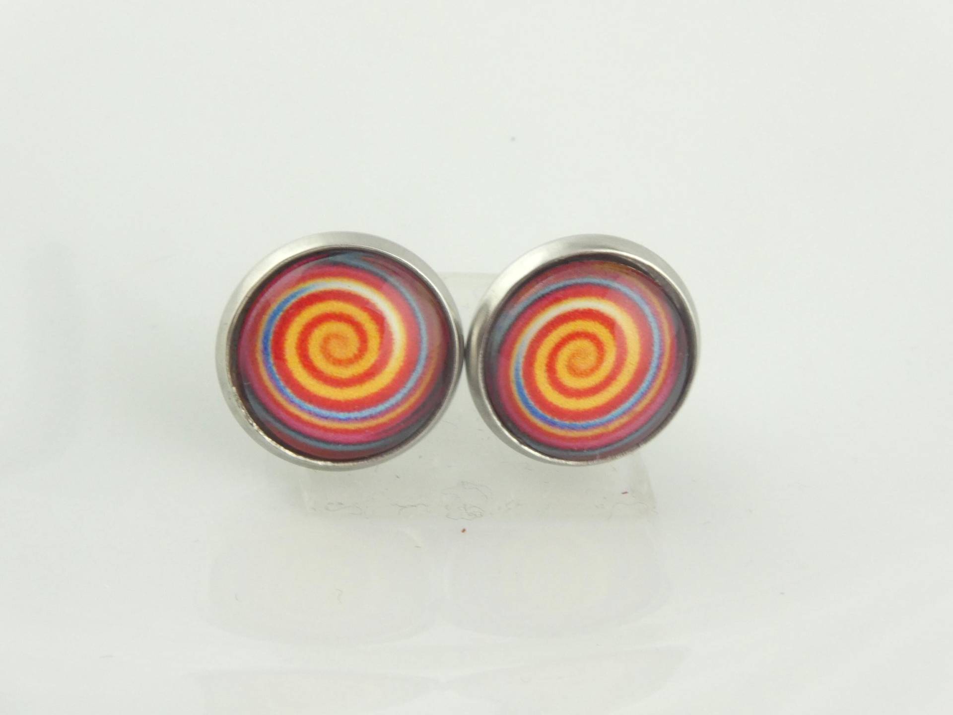 Ohrstecker Ohrringe Silber Rot Blau Bunt Spirale 12mm Edelstahl Ohrstecker Ohrringe Silber Rot Blau Bunt Spirale 12mm Edelstahl von GlasschmuckBirgitH