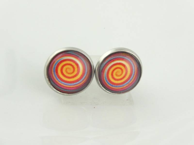 Ohrstecker Ohrringe Silber Rot Blau Bunt Spirale 12mm Edelstahl Ohrstecker Ohrringe Silber Rot Blau Bunt Spirale 12mm Edelstahl von GlasschmuckBirgitH