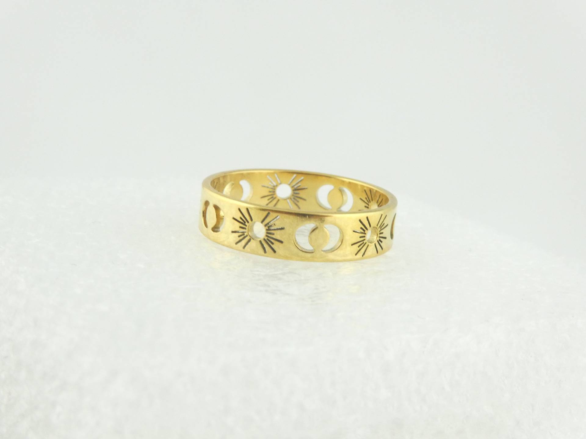 Ring Gold Mond Sonne Vintage Breit Rund Edelstahl, Geschenk Freundin, Mutter von GlasschmuckBirgitH