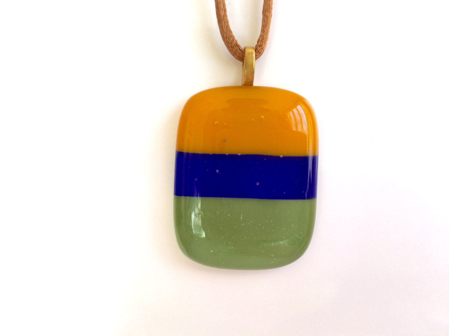 Orange Blau Und Grün Gestreift Rechteck Verschmolzen Glas Halskette von GlassyAllie