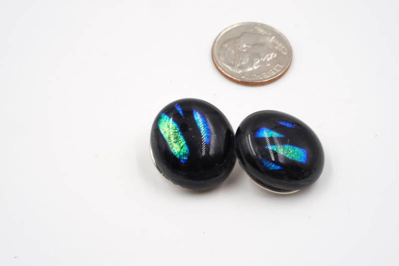 Snap Fusing Glass Charms - Oval Dichroic Schwarz, Grün, Blau Snap Fusing Glass Charms - Oval Dichroic Schwarz, Grün, Blau von GlassyEyedCreations