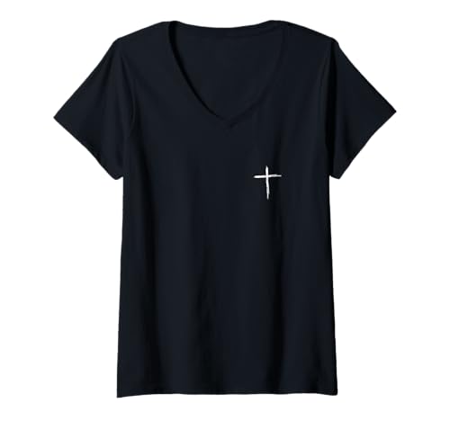 Damen Kreuz des Glaubens T-Shirt mit V-Ausschnitt Damen Kreuz des Glaubens T-Shirt mit V-Ausschnitt von Glaube, Liebe, Hoffnung, Kreuz und Fisch