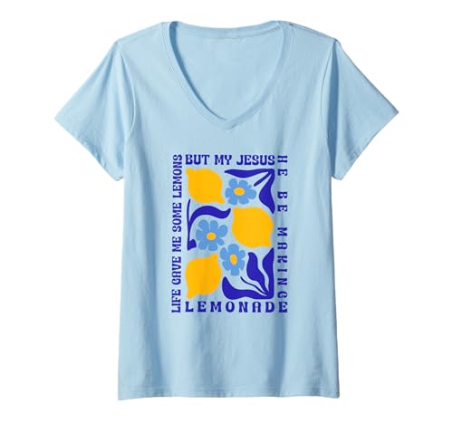 Damen Life Gave Me Some Lemons but My Jesus He Be Making Lemonade T-Shirt mit V-Ausschnitt Damen Life Gave Me Some Lemons but My Jesus He Be Making Lemonade T-Shirt mit V-Ausschnitt von Glaube Boho Floral Designs Damen Herren Kinder