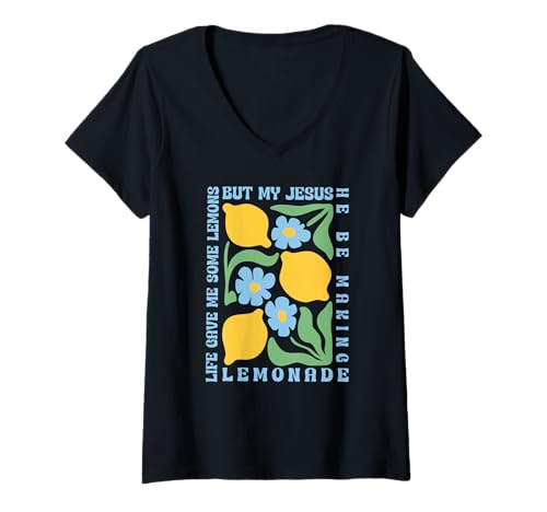 Damen Life Gave Me Some Lemons but My Jesus He Be Making Lemonade T-Shirt mit V-Ausschnitt Damen Life Gave Me Some Lemons but My Jesus He Be Making Lemonade T-Shirt mit V-Ausschnitt von Glaube Boho Floral Designs Damen Herren Kinder