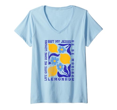 Damen Life Gave Me Some Lemons but My Jesus He Be Making Lemonade T-Shirt mit V-Ausschnitt Damen Life Gave Me Some Lemons but My Jesus He Be Making Lemonade T-Shirt mit V-Ausschnitt von Glaube Boho Floral Designs Damen Herren Kinder