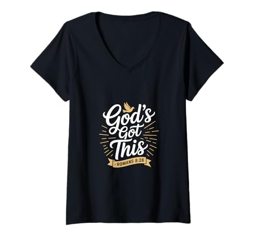 Damen Christlich Gods Got This Romans 8 28 Ermutigung T-Shirt mit V-Ausschnitt Damen Christlich Gods Got This Romans 8 28 Ermutigung T-Shirt mit V-Ausschnitt von Glaube Christlich Bibelvers Roemer 8 28 Hoffnung