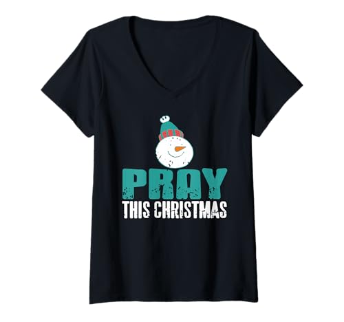Damen Bete Dieses Weihnachten Mit Hoffnung T-Shirt mit V-Ausschnitt Damen Bete Dieses Weihnachten Mit Hoffnung T-Shirt mit V-Ausschnitt von Glaube Gebet Weihnachten Schneemann