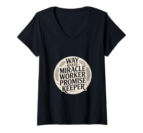 Damen Christlich Wegbereiter Wundermacher Versprechenhalter T-Shirt mit V-Ausschnitt Damen Christlich Wegbereiter Wundermacher Versprechenhalter T-Shirt mit V-Ausschnitt von Glaube Hoffnung Christus Christlich Bibelvers