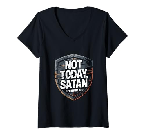 Damen Christlich Rüstung Gottes Nicht Heute Satan Epheser 6 11 T-Shirt mit V-Ausschnitt Damen Christlich Rüstung Gottes Nicht Heute Satan Epheser 6 11 T-Shirt mit V-Ausschnitt von Glaube Kreuz Bibel Christlich Gebet Jesus